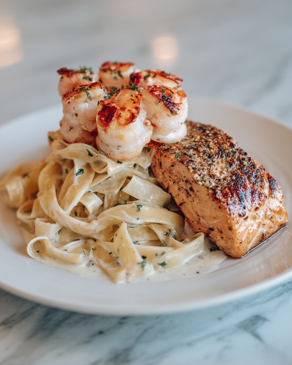Salmon and Shrimp Alfredo Recipe - Recipe Image