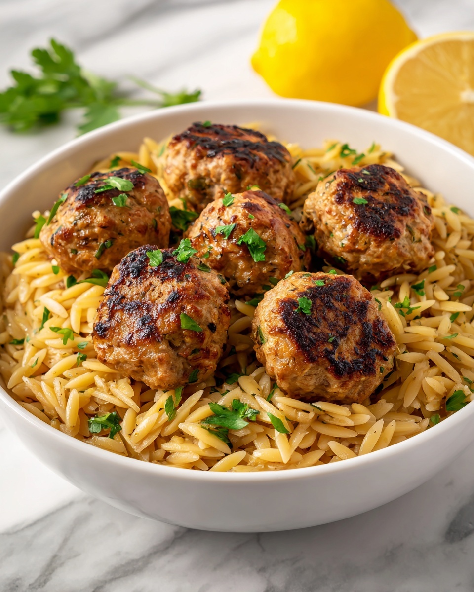 Greek Chicken Meatballs with Lemon Orzo Recipe - Recipe Image