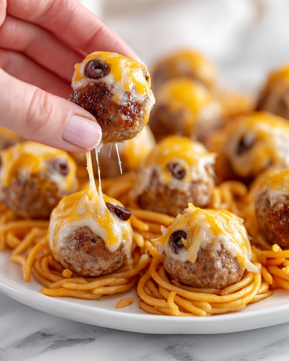 Spooky Spaghetti and Cheese Stuffed Meatballs Recipe - Recipe Image