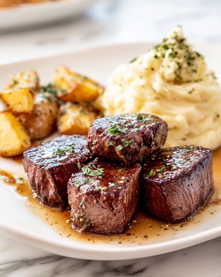 Garlic Butter Steak Bites with Cheesy Smashed Potatoes Recipe