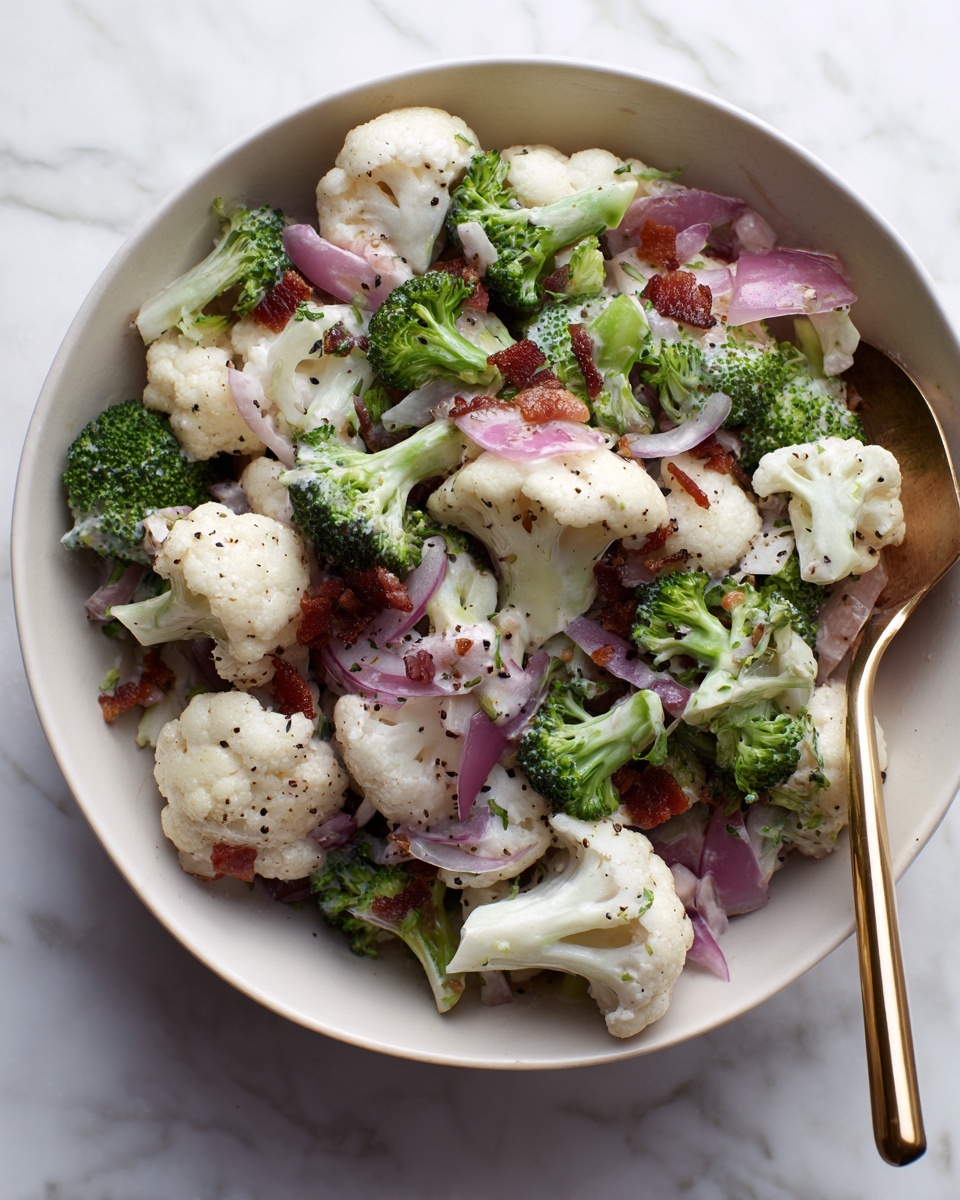 Broccoli Cauliflower Salad with Bacon and Lemon-Herb Dressing Recipe - Recipe Image
