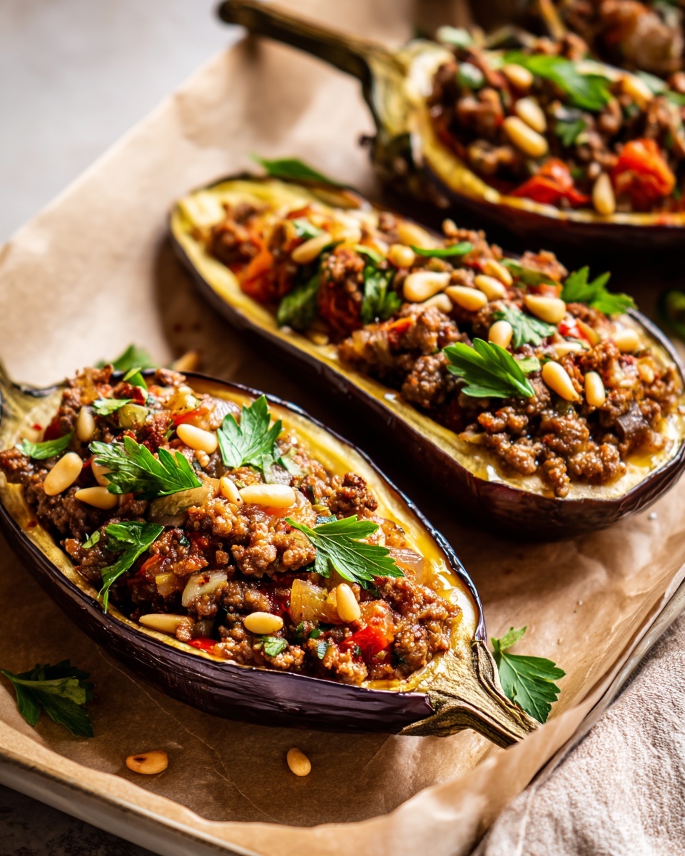 Lamb-Stuffed Roasted Eggplant Recipe - Recipe Image