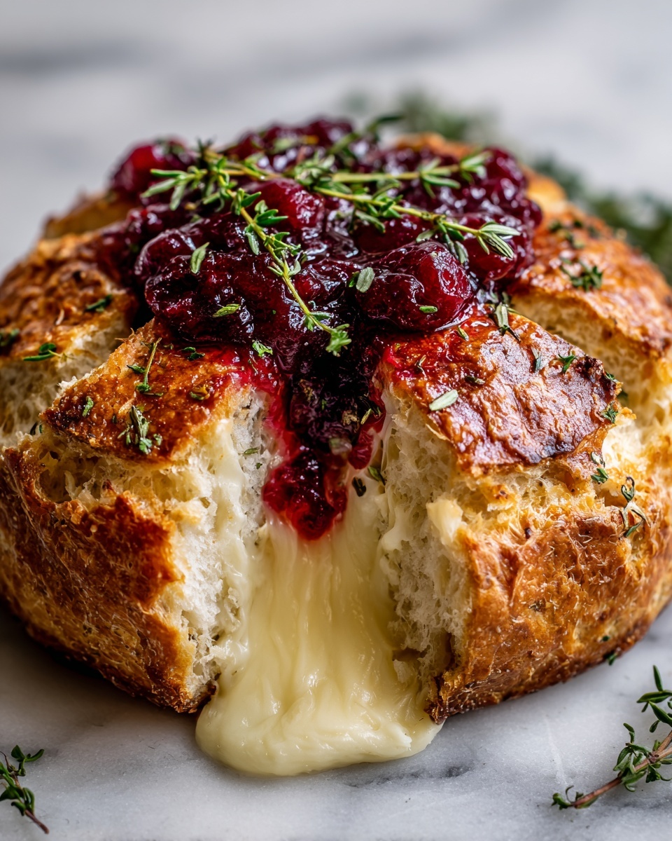 Garlic Herb Sourdough Bread Stuffed with Brie and Cranberry Sauce Recipe - Recipe Image