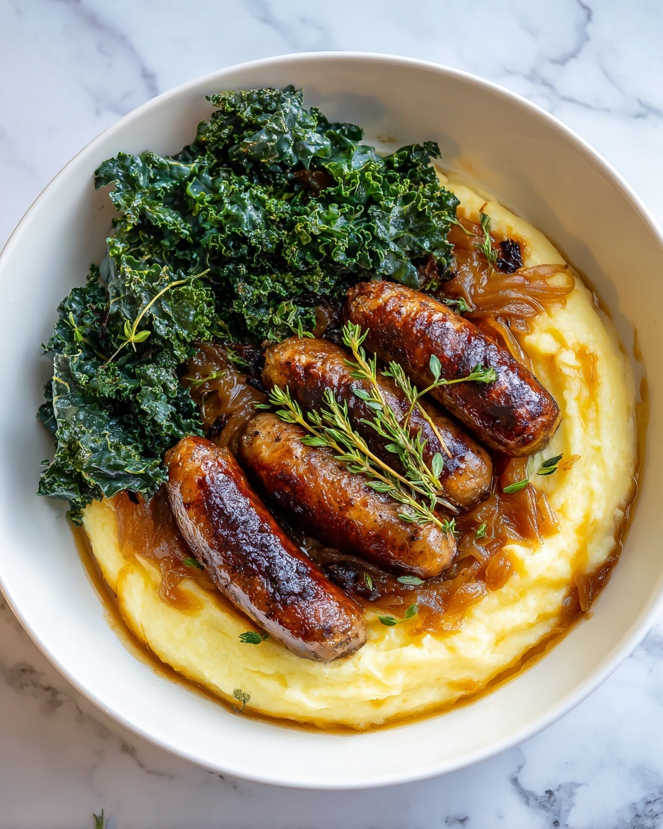 Sausages with Homemade Onion Gravy Recipe - Recipe Image