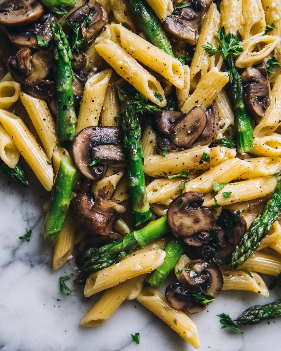 Creamy Mushroom and Asparagus Chicken Penne Recipe - Recipe Image