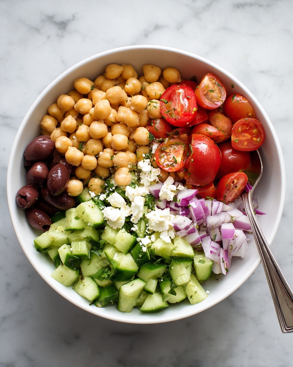 Chickpea Cucumber Salad with Feta and Tomatoes Recipe - Recipe Image