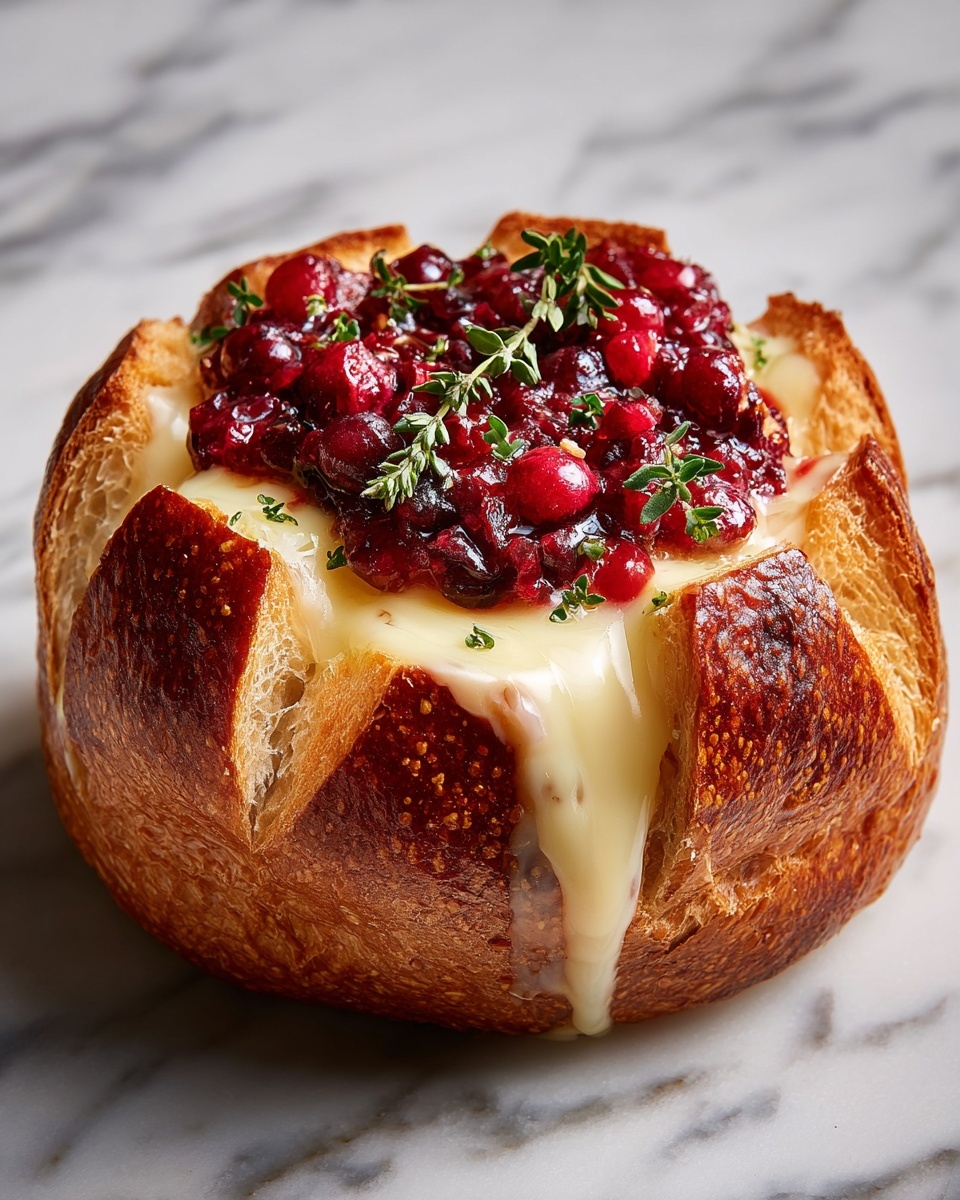 Garlic Herb Sourdough Bread Stuffed with Brie and Cranberry Sauce Recipe - Recipe Image