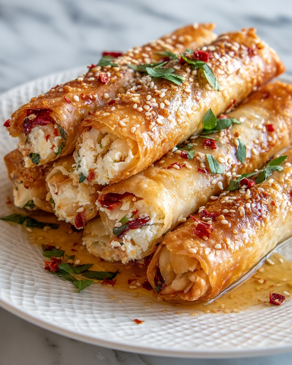 Oven Fried Feta Rolls with Chili Honey Recipe - Recipe Image
