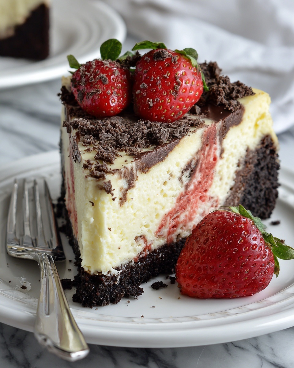 Chocolate Strawberry Swirl Cheesecake Recipe - Recipe Image