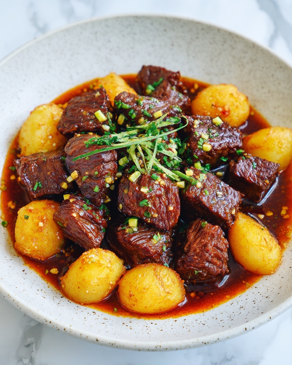 Slow Cooker Garlic Butter Beef Bites & Potatoes Recipe - Recipe Image