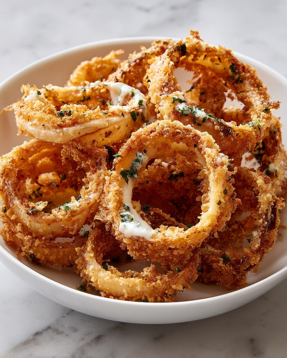 Crispy Onion Rings Drizzled with Spicy Mayo Recipe - Recipe Image