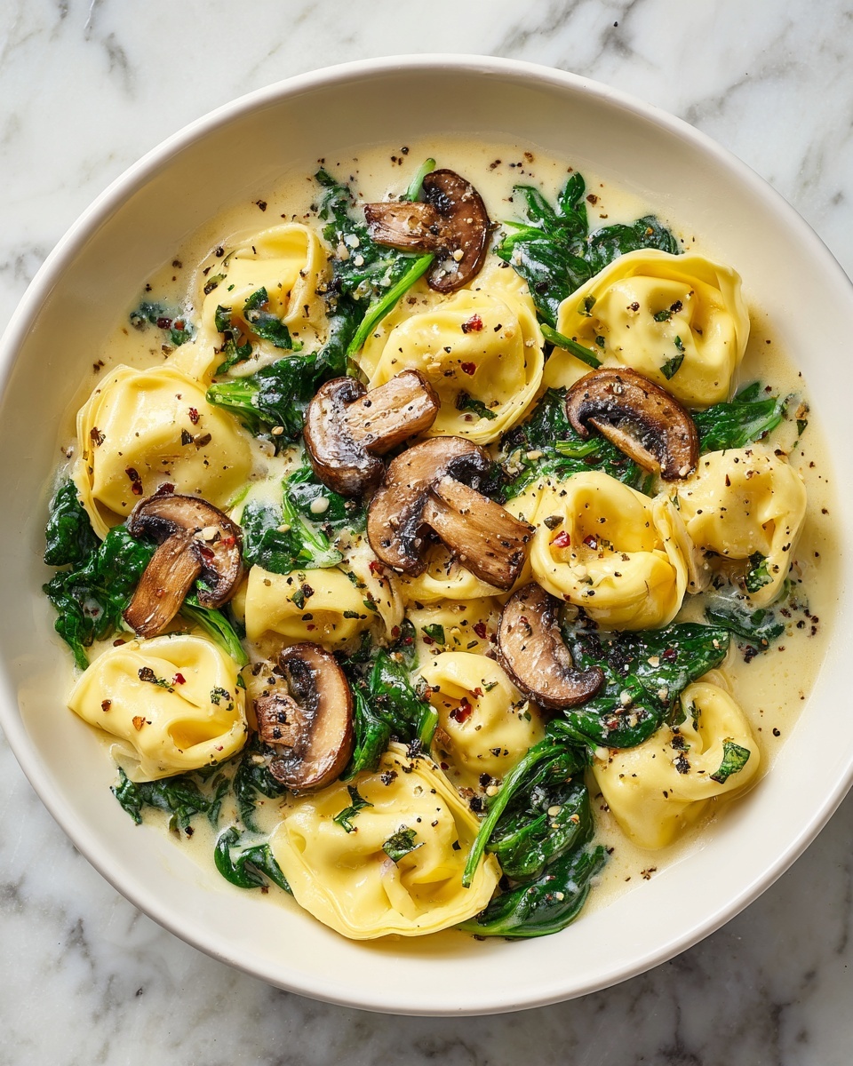 Creamy Spinach Mushroom Tortellini with Caramelized Onions Recipe - Recipe Image