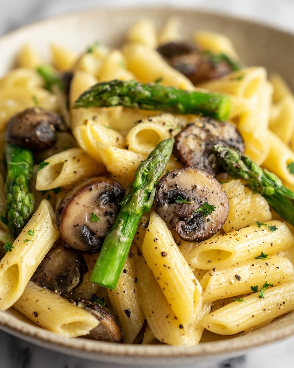 Creamy Mushroom and Asparagus Chicken Penne Recipe - Recipe Image