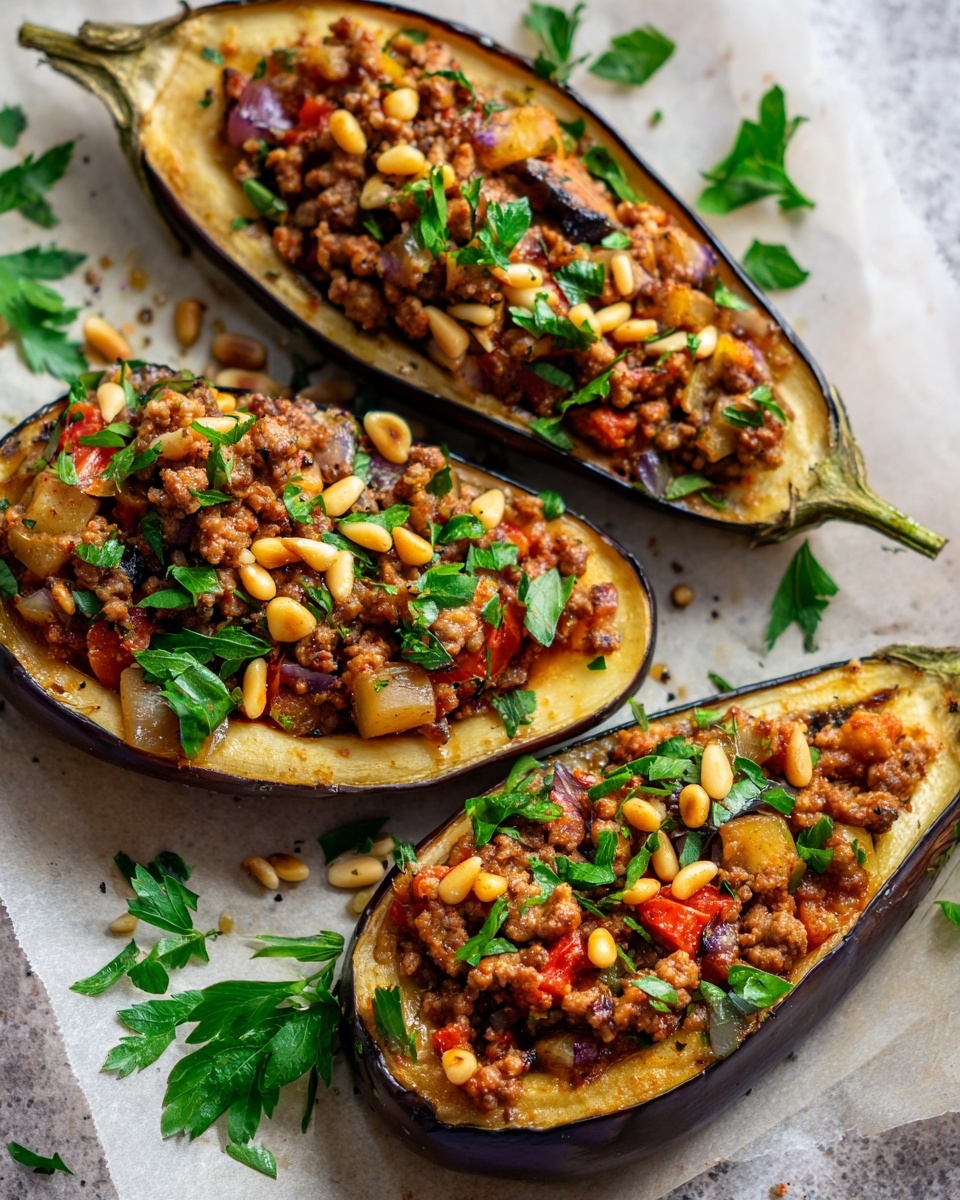 Lamb-Stuffed Roasted Eggplant Recipe - Recipe Image
